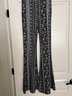 Bear Dance Black and Light Blue Paisley Flare Pants
